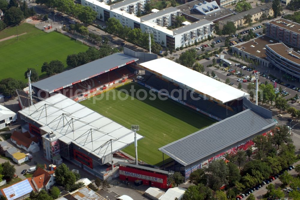 Aerial image Mainz - Sports facility grounds of the Arena stadium in Mainz in the state Rhineland-Palatinate