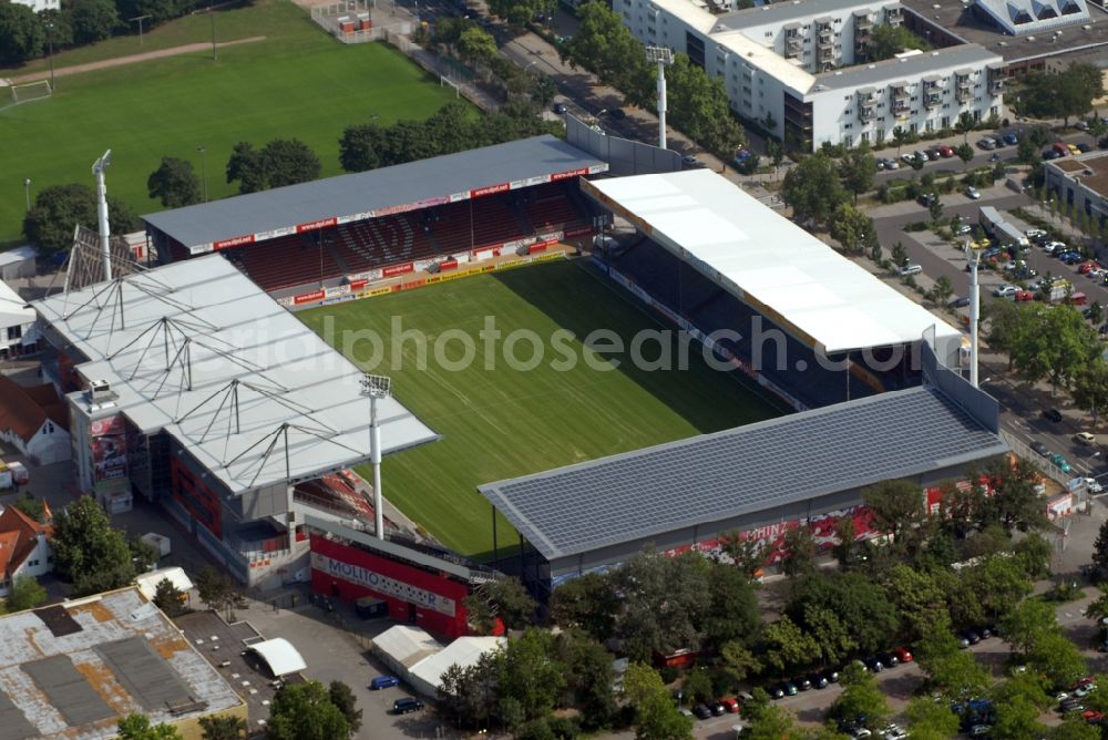 Aerial photograph Mainz - Sports facility grounds of the Arena stadium in Mainz in the state Rhineland-Palatinate