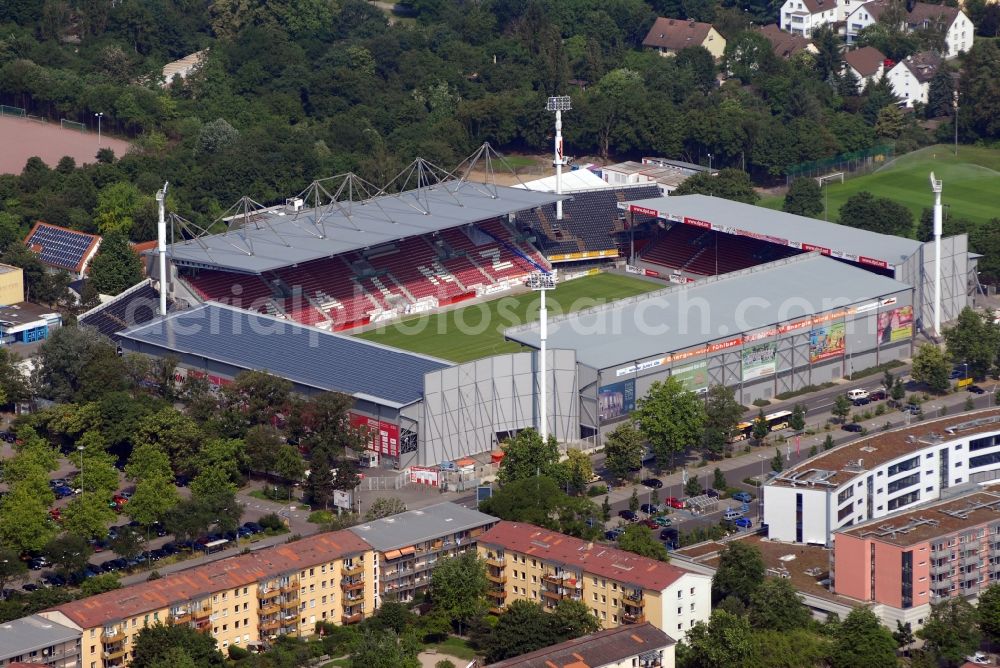 Mainz from the bird's eye view: Sports facility grounds of the Arena stadium in Mainz in the state Rhineland-Palatinate