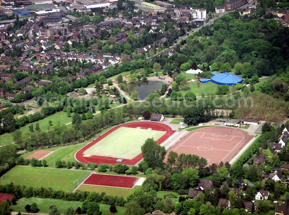 Moers from the bird's eye view: Sports facility grounds of the Arena stadium in Moers in the state North Rhine-Westphalia