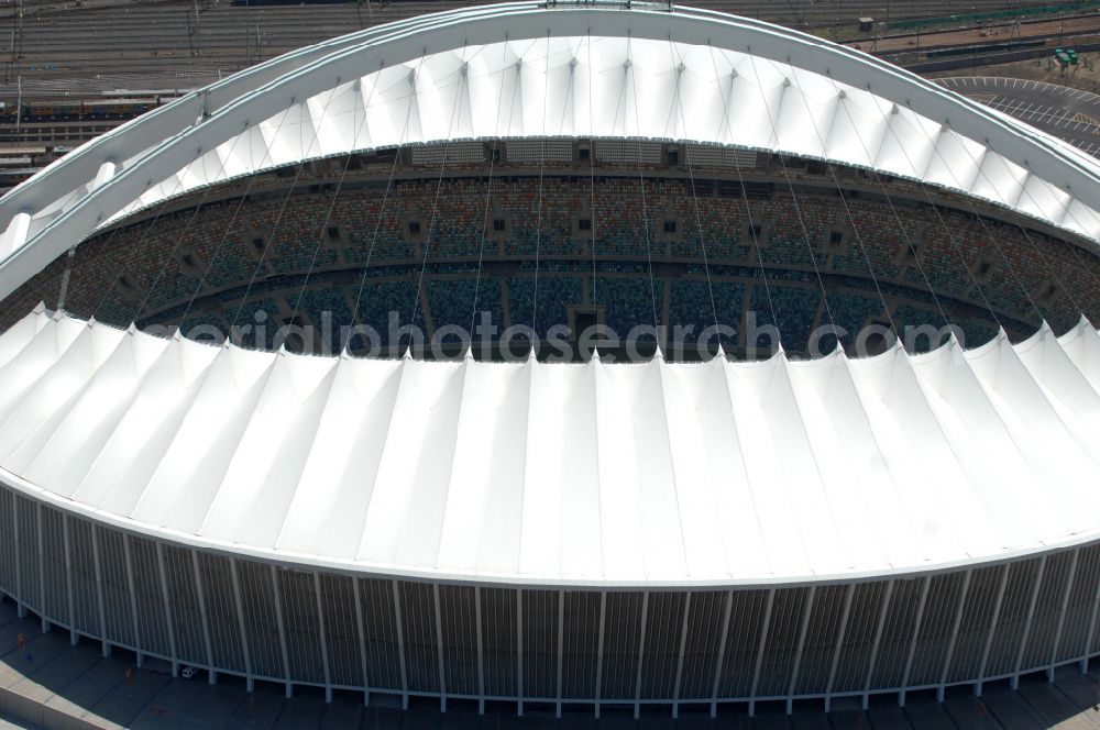 Durban from the bird's eye view: Sports facility area of the arena of the stadium Moses Mabhida Stadium in Kings Park on Masabalala Yengwa Avenue in the district of Stamford Hill in Durban in KwaZulu-Natal, South Africa