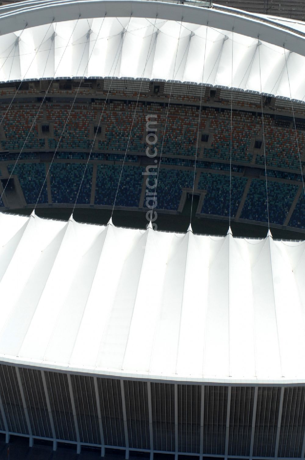 Aerial image Durban - Sports facility area of the arena of the stadium Moses Mabhida Stadium in Kings Park on Masabalala Yengwa Avenue in the district of Stamford Hill in Durban in KwaZulu-Natal, South Africa