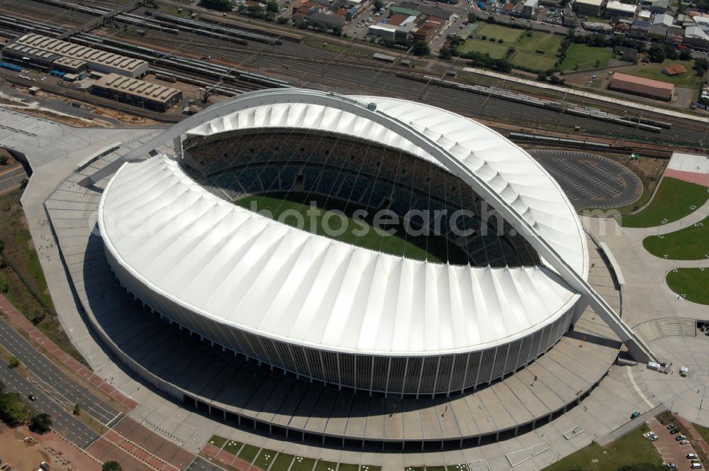 Durban from the bird's eye view: Sports facility area of the arena of the stadium Moses Mabhida Stadium in Kings Park on Masabalala Yengwa Avenue in the district of Stamford Hill in Durban in KwaZulu-Natal, South Africa