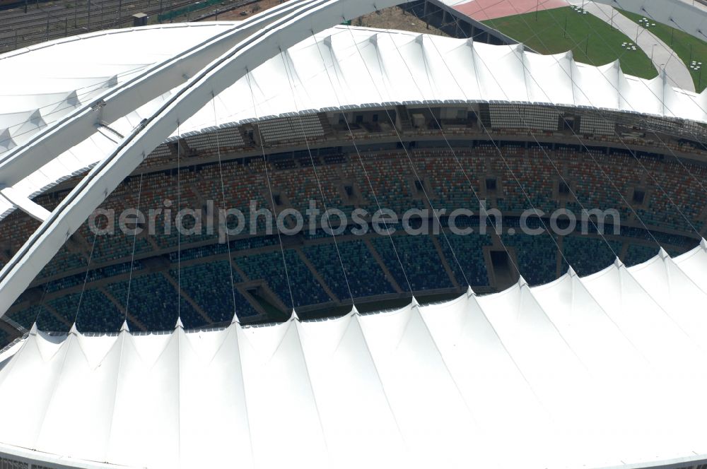 Aerial image Durban - Sports facility area of the arena of the stadium Moses Mabhida Stadium in Kings Park on Masabalala Yengwa Avenue in the district of Stamford Hill in Durban in KwaZulu-Natal, South Africa