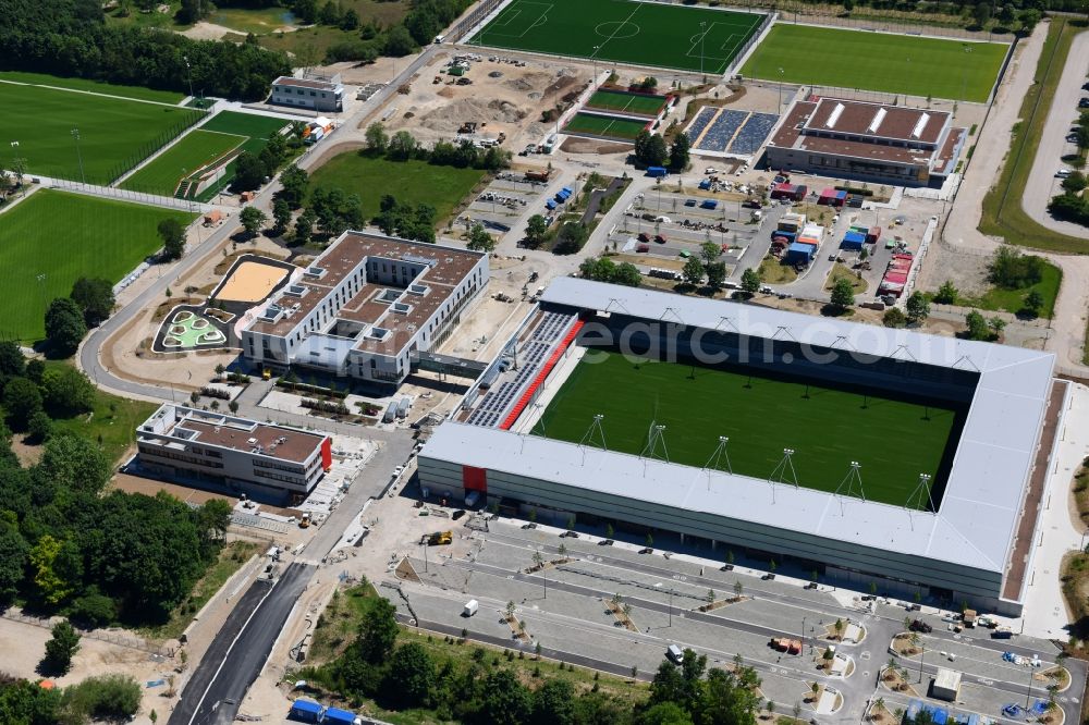 München from above - Sports facility grounds of the Arena stadium of Nachwuchsleistungszentrum (NLZ) fuer den FC Bayern Muenchen in the district Milbertshofen-Am Hart in Munich in the state Bavaria, Germany