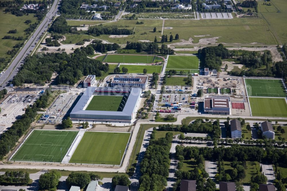 München from the bird's eye view: Sports facility grounds of the Arena stadium of Nachwuchsleistungszentrum (NLZ) fuer den FC Bayern Muenchen in the district Milbertshofen-Am Hart in Munich in the state Bavaria, Germany