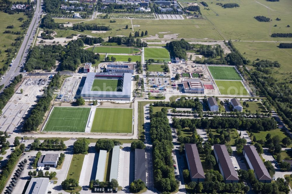 Aerial image München - Sports facility grounds of the Arena stadium of Nachwuchsleistungszentrum (NLZ) fuer den FC Bayern Muenchen in the district Milbertshofen-Am Hart in Munich in the state Bavaria, Germany