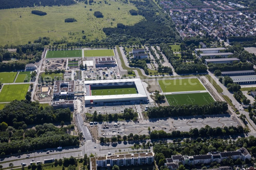 München from the bird's eye view: Sports facility grounds of the Arena stadium of Nachwuchsleistungszentrum (NLZ) fuer den FC Bayern Muenchen in the district Milbertshofen-Am Hart in Munich in the state Bavaria, Germany