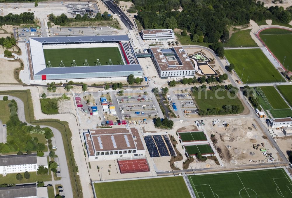 München from the bird's eye view: Sports facility grounds of the Arena stadium of Nachwuchsleistungszentrum (NLZ) fuer den FC Bayern Muenchen in the district Milbertshofen-Am Hart in Munich in the state Bavaria, Germany