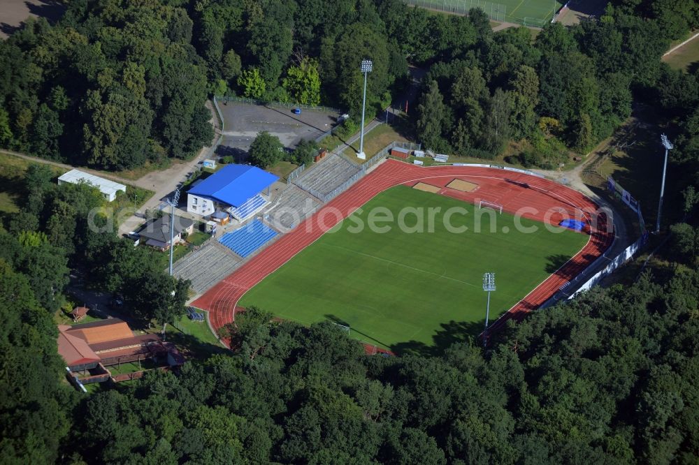 Neustrelitz from above - Sports facility grounds of the Arena stadium in Neustrelitz in the state Mecklenburg - Western Pomerania