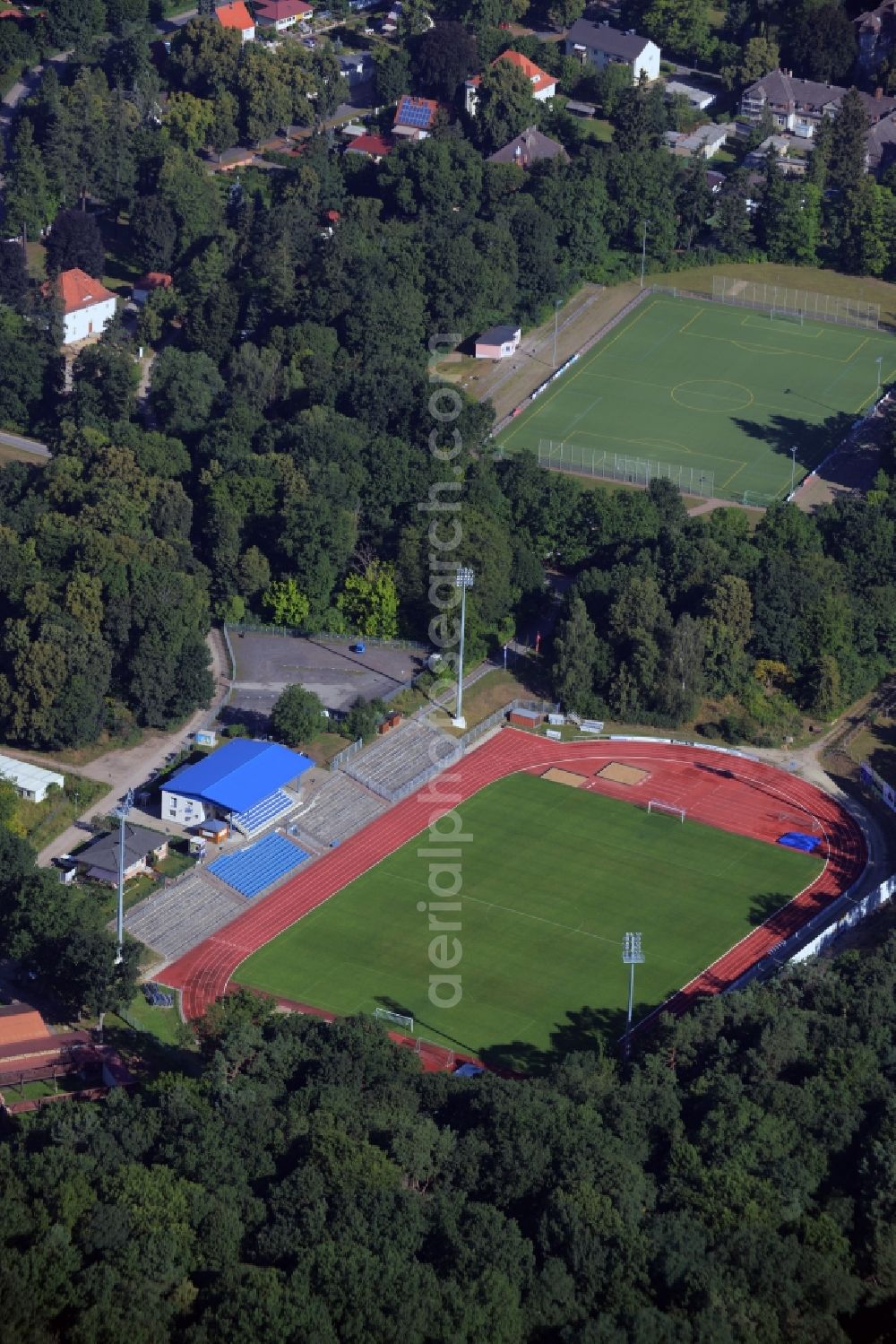 Neustrelitz from the bird's eye view: Sports facility grounds of the Arena stadium in Neustrelitz in the state Mecklenburg - Western Pomerania