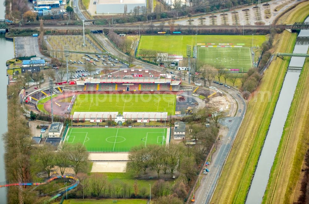 Aerial image Oberhausen - Sports facility grounds of the Arena stadium Niederrhein Lindnerstrasse in Oberhausen in the state North Rhine-Westphalia