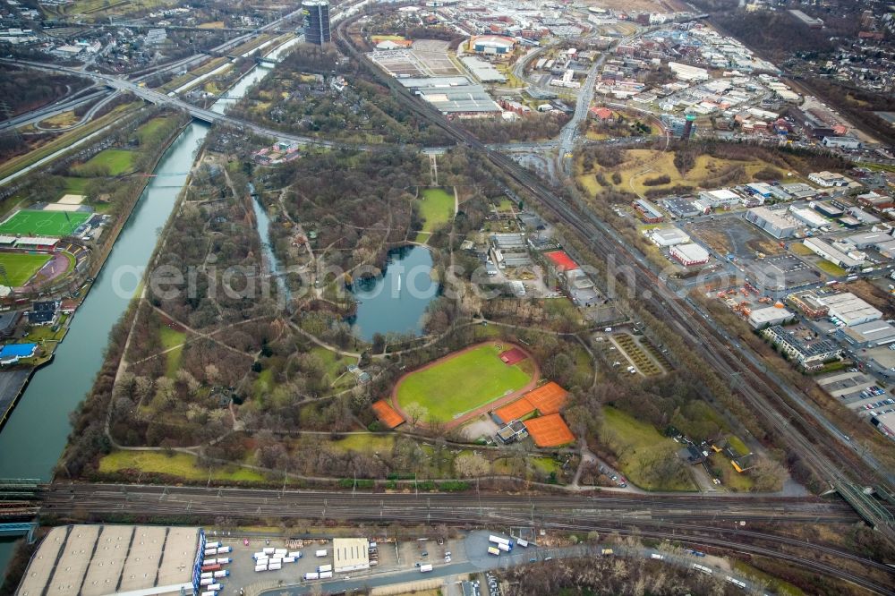 Aerial image Oberhausen - Sports facility grounds of the Arena stadium Niederrhein Lindnerstrasse in Oberhausen in the state North Rhine-Westphalia