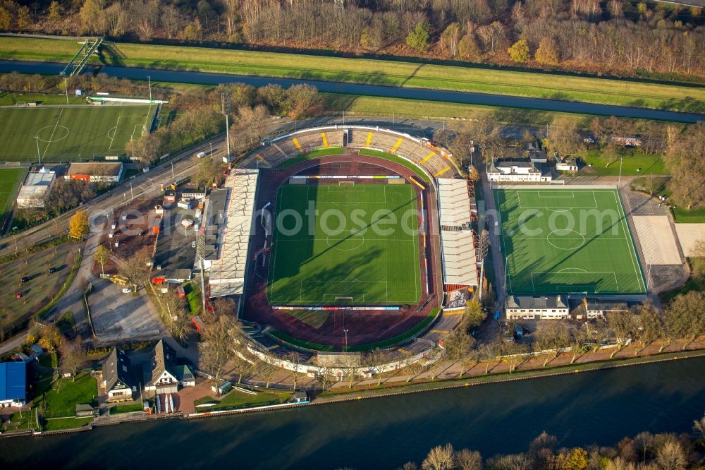 Aerial image Oberhausen - Sports facility grounds of the Arena stadium Stadion Niederrhein on Lindnerstrasse in Oberhausen in the state North Rhine-Westphalia