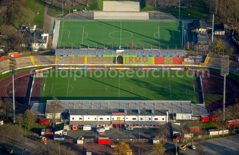 Oberhausen from the bird's eye view: Sports facility grounds of the Arena stadium Niederrhein on Lindnerstrasse in Oberhausen in the state North Rhine-Westphalia