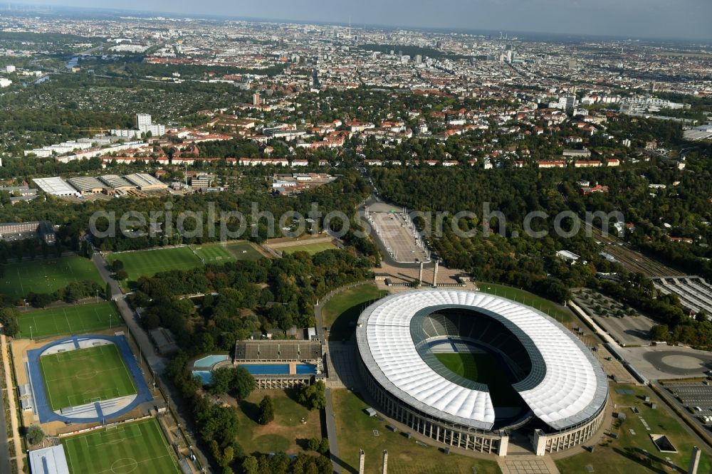 Berlin from above - Sports facility grounds of the Arena stadium Olympiastadion of Hertha BSC in Berlin in Germany