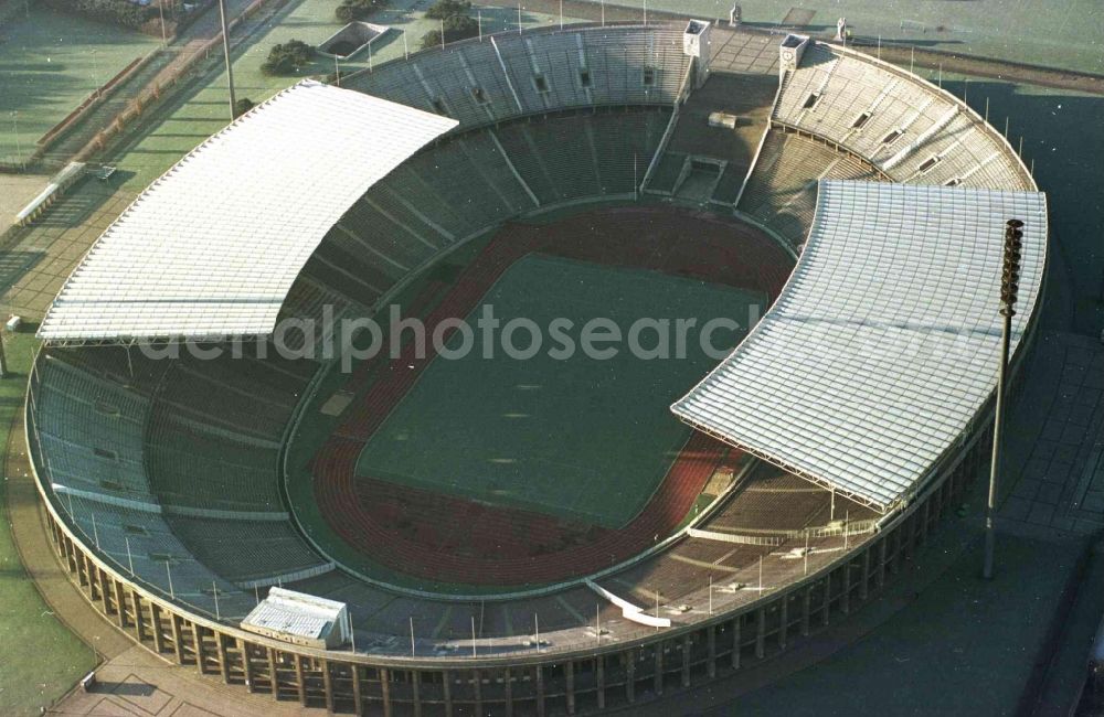 Berlin from above - Sports facility grounds of the Arena stadium Olympiastadion of Hertha BSC in Berlin in Germany