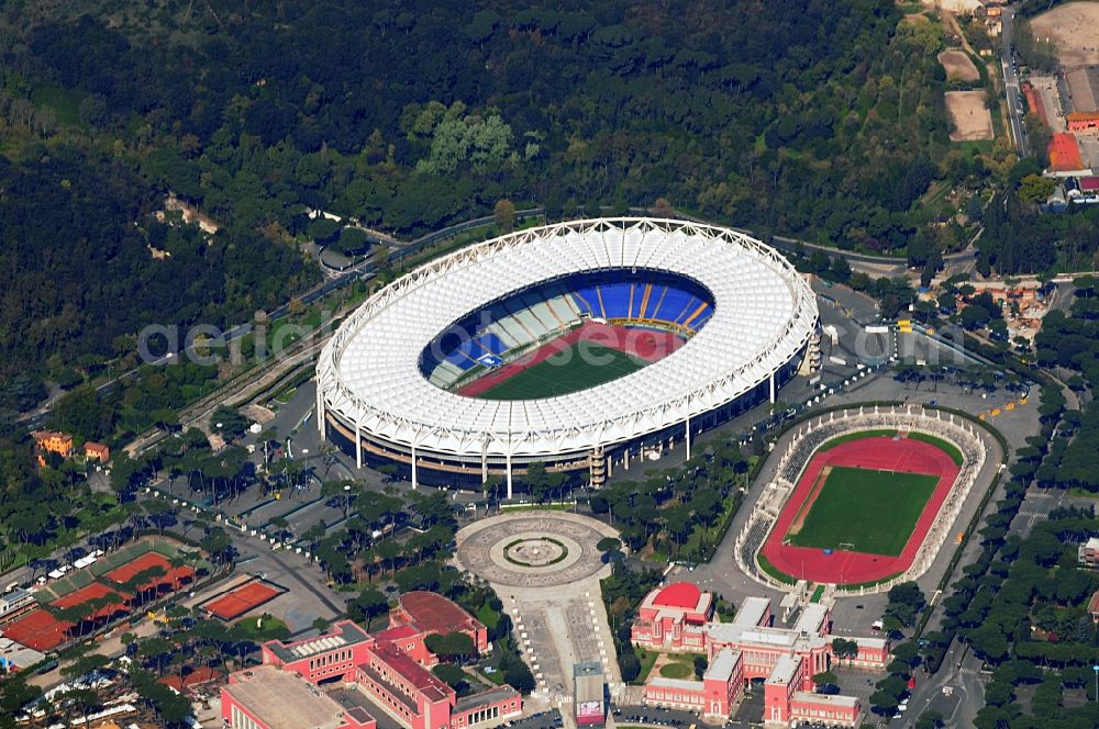 Rom from above - Sports facility grounds of the Arena stadium Stadio Olimpico in the district Municipio XV in Rome in Lazio, Italy