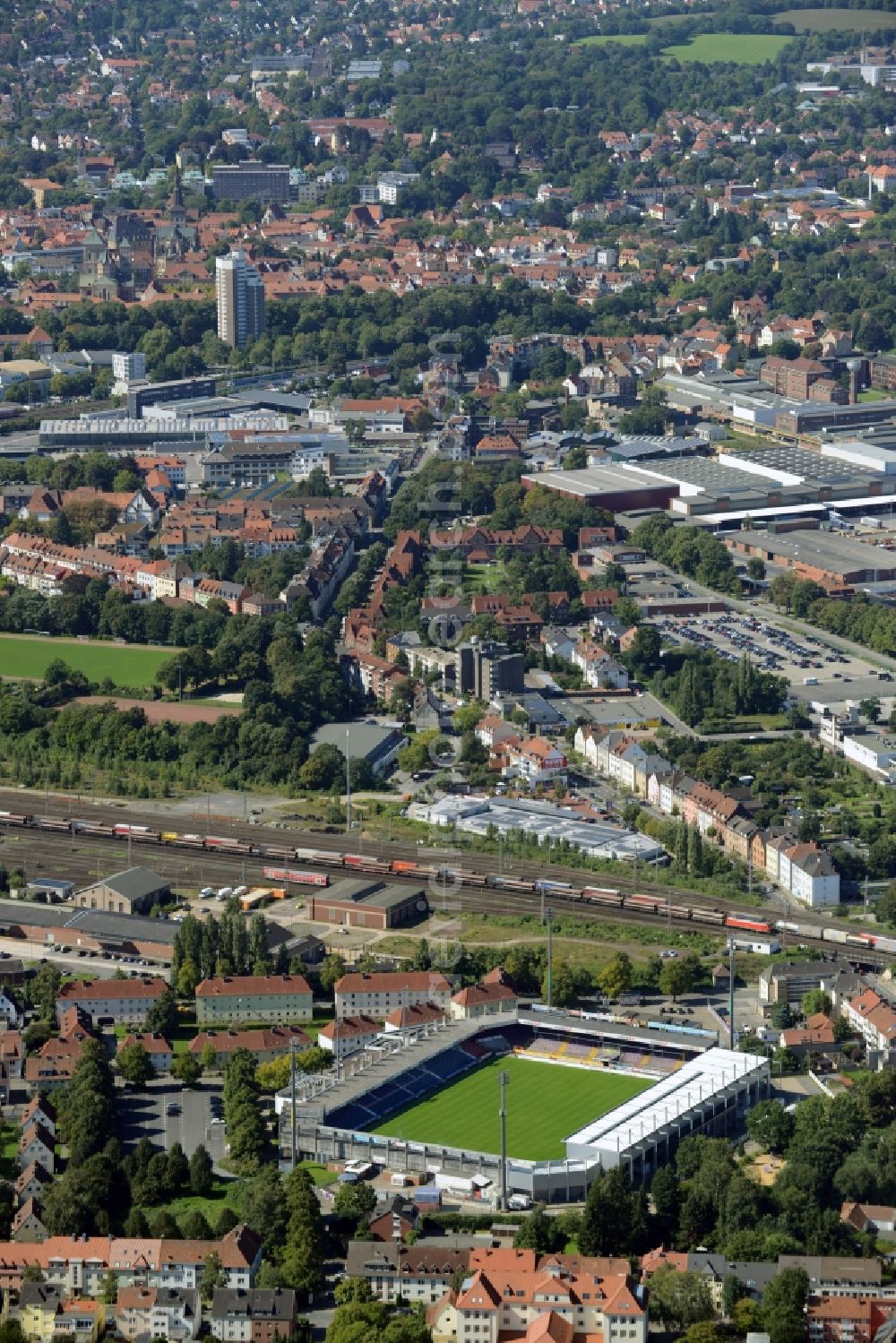 Osnabrück from the bird's eye view: Sports facility grounds of the Arena stadium in Osnabrueck in the state Lower Saxony