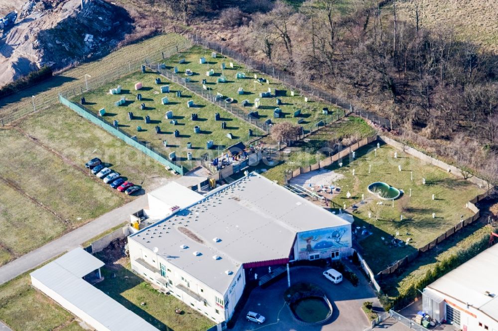 Aerial photograph Kandel - Sports facility grounds of the Arena stadium Paintball Area Kandel AKRA GmbH in the district Gewerbegebiet Horst in Kandel in the state Rhineland-Palatinate, Germany