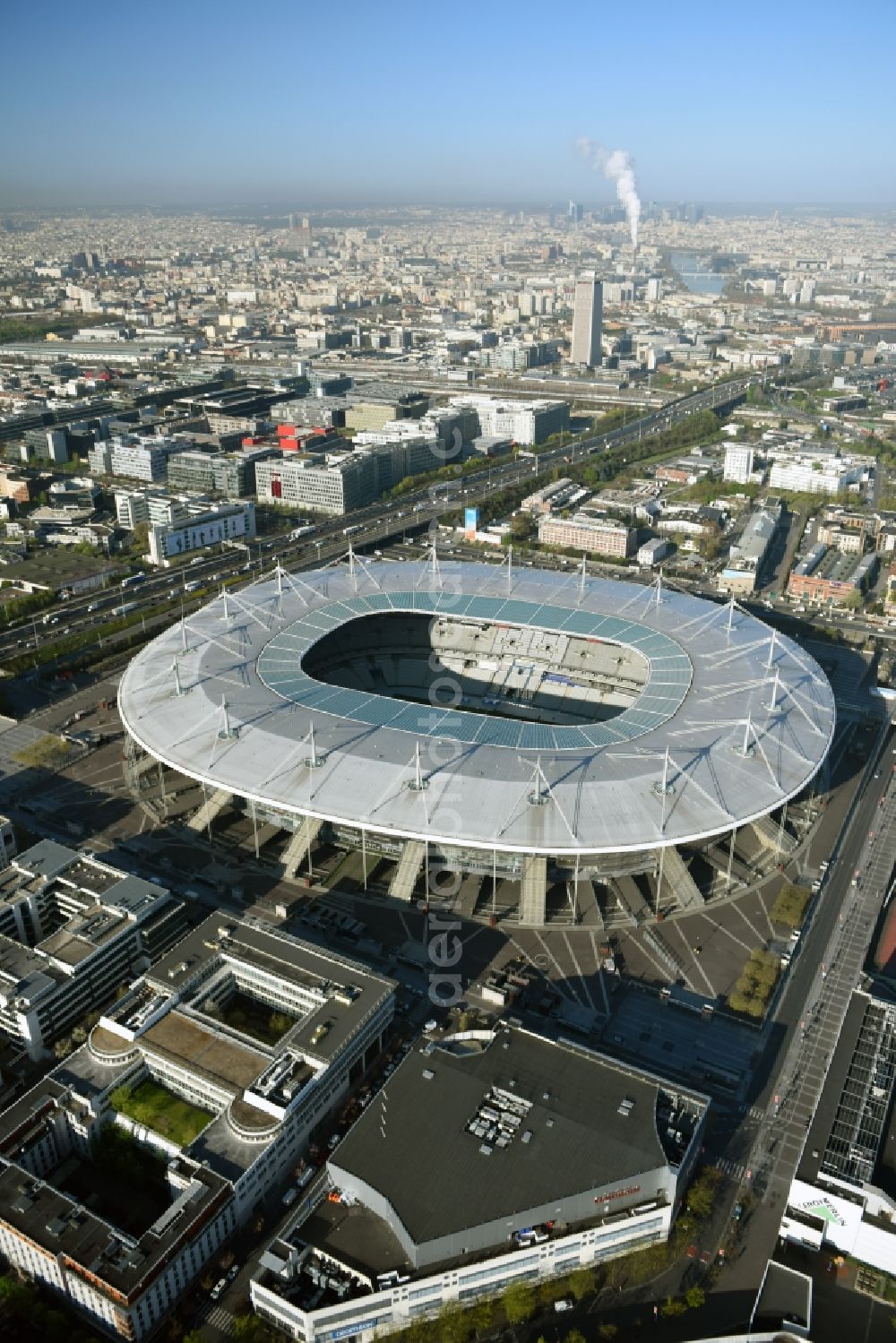 Aerial image Paris Saint-Denis - Sports facility grounds of the arena of the Stade de France before the European Football Championship Euro 2016 in Paris -Saint-Denis in Ile-de-France, France