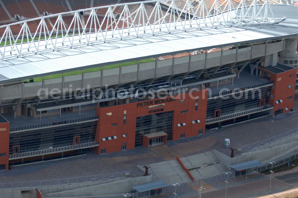 Polokwane from above - Sports facility grounds of the Arena stadium Peter Mokaba Stadium of Polokwane City F.C. on street Magasyn Street to the FIFA World Cup 2010 in Polokwane in Limpopo, South Africa