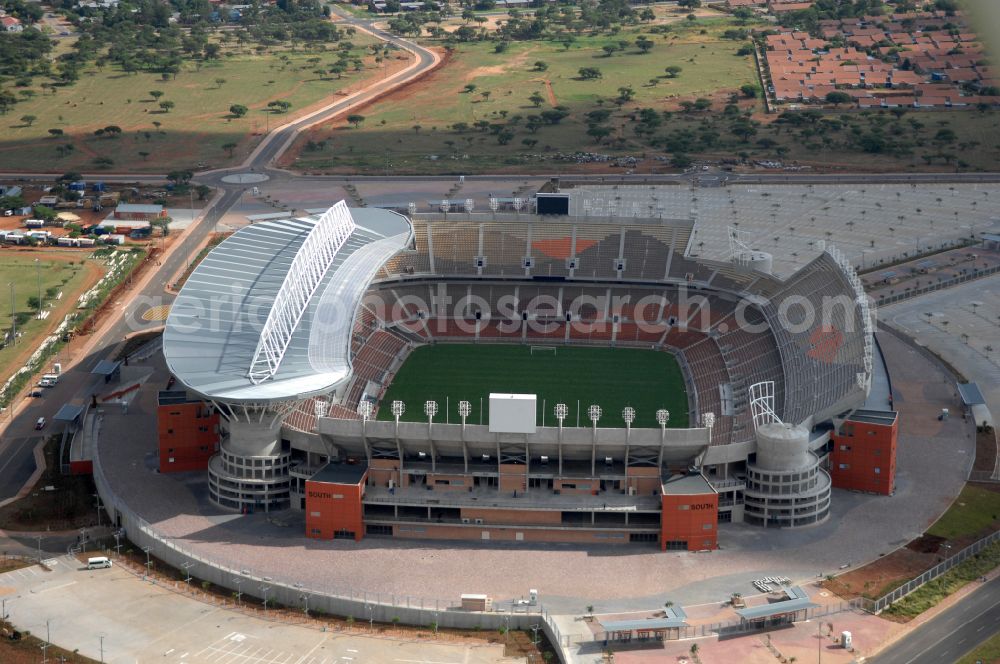 Aerial image Polokwane - Sports facility grounds of the Arena stadium Peter Mokaba Stadium of Polokwane City F.C. on street Magasyn Street to the FIFA World Cup 2010 in Polokwane in Limpopo, South Africa