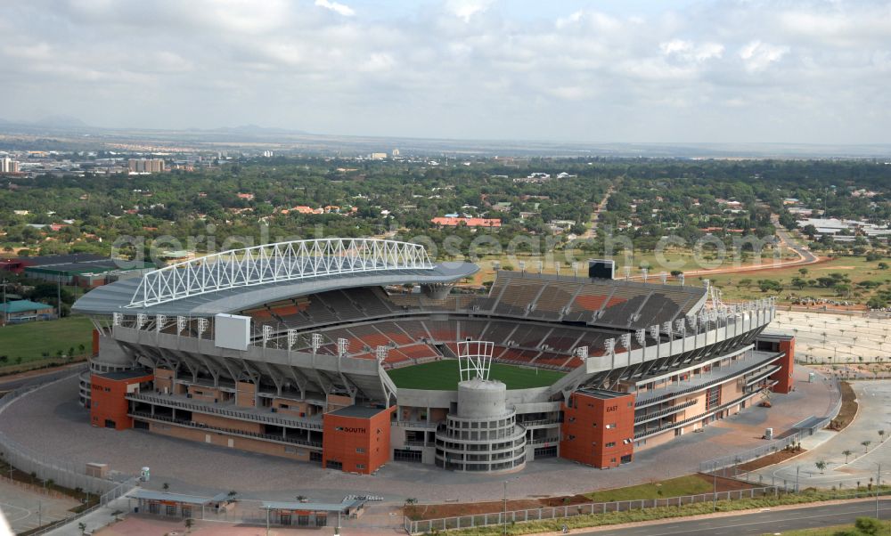 Polokwane from the bird's eye view: Sports facility grounds of the Arena stadium Peter Mokaba Stadium of Polokwane City F.C. on street Magasyn Street to the FIFA World Cup 2010 in Polokwane in Limpopo, South Africa