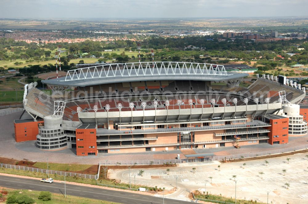 Aerial image Polokwane - Sports facility grounds of the Arena stadium Peter Mokaba Stadium of Polokwane City F.C. on street Magasyn Street to the FIFA World Cup 2010 in Polokwane in Limpopo, South Africa