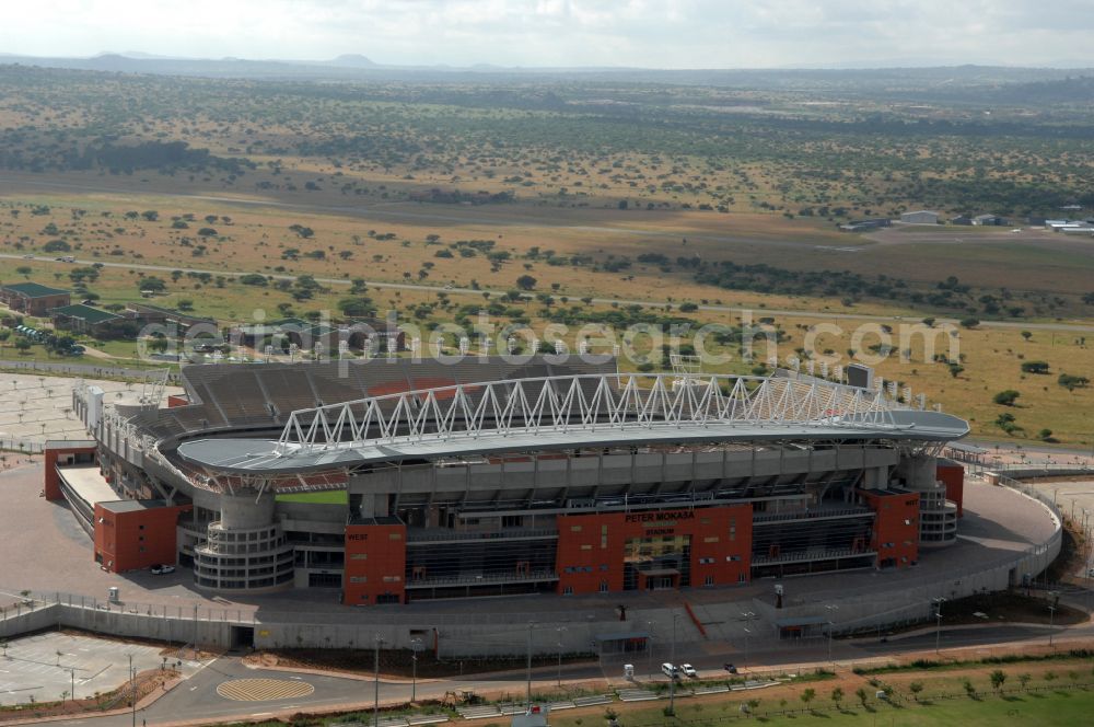 Aerial image Polokwane - Sports facility grounds of the Arena stadium Peter Mokaba Stadium of Polokwane City F.C. on street Magasyn Street to the FIFA World Cup 2010 in Polokwane in Limpopo, South Africa