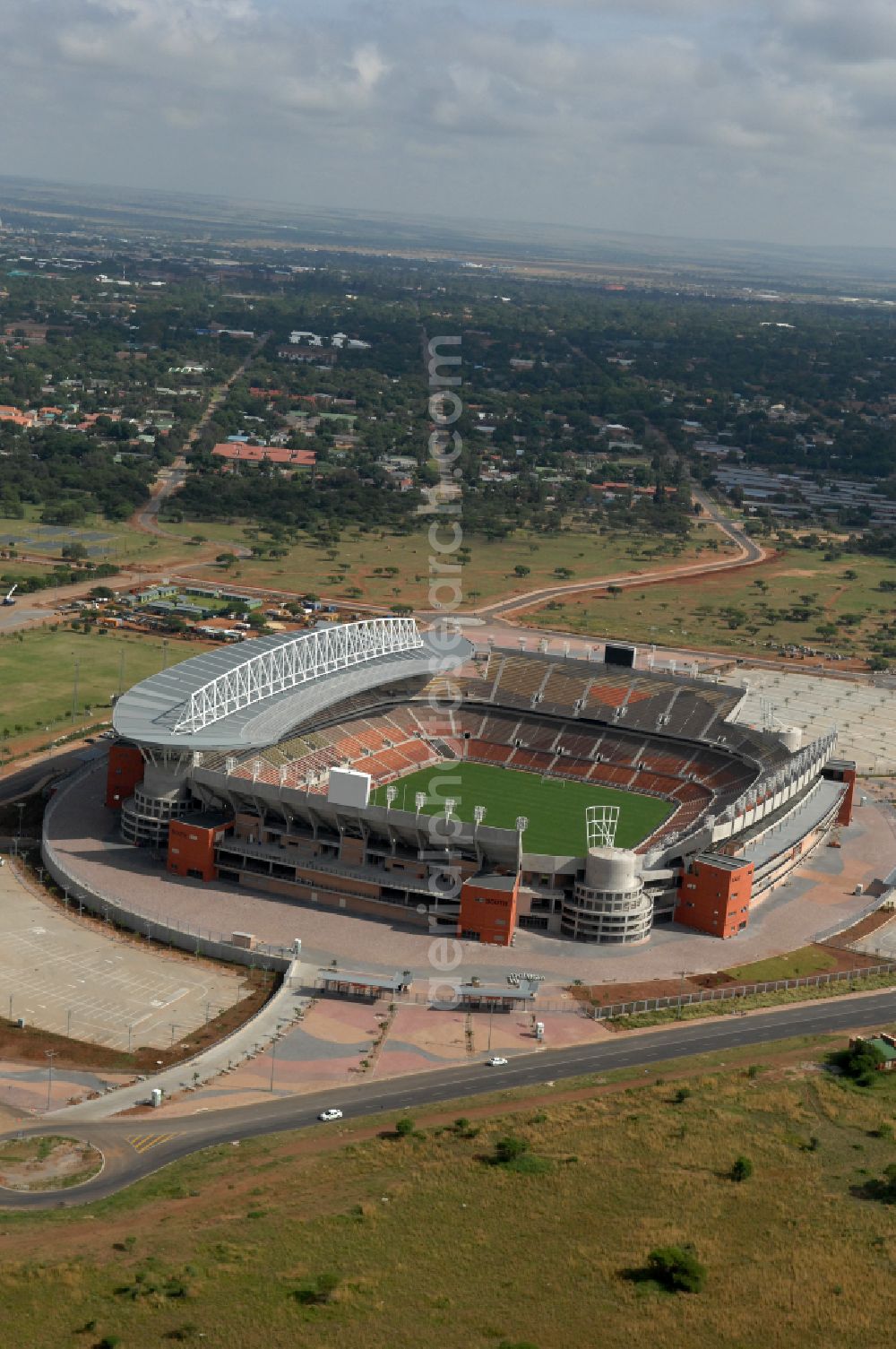 Polokwane from the bird's eye view: Sports facility grounds of the Arena stadium Peter Mokaba Stadium of Polokwane City F.C. on street Magasyn Street to the FIFA World Cup 2010 in Polokwane in Limpopo, South Africa