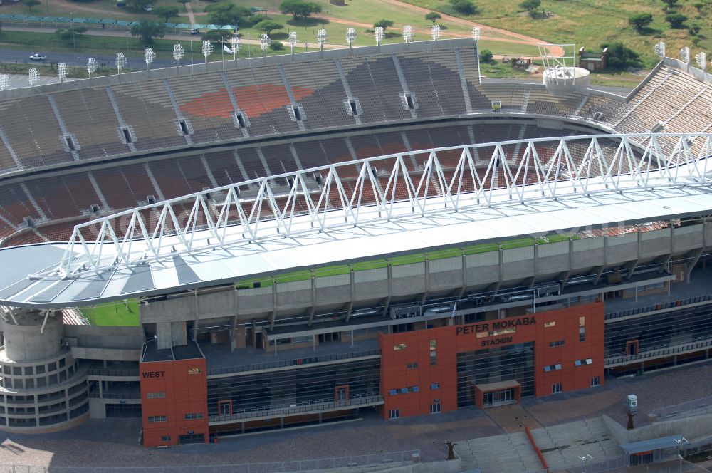 Polokwane from the bird's eye view: Sports facility grounds of the Arena stadium Peter Mokaba Stadium of Polokwane City F.C. on street Magasyn Street to the FIFA World Cup 2010 in Polokwane in Limpopo, South Africa