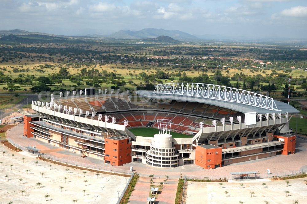 Aerial image Polokwane - Sports facility grounds of the Arena stadium Peter Mokaba Stadium of Polokwane City F.C. on street Magasyn Street to the FIFA World Cup 2010 in Polokwane in Limpopo, South Africa