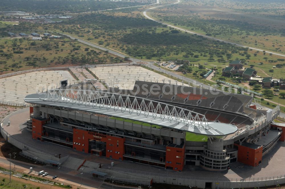 Aerial image Polokwane - Sports facility grounds of the Arena stadium Peter Mokaba Stadium of Polokwane City F.C. on street Magasyn Street to the FIFA World Cup 2010 in Polokwane in Limpopo, South Africa