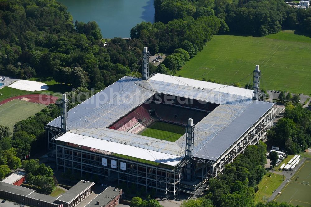 Köln from above - Sports facility grounds of the Arena stadium RheinEnergieSTADION in the district Lindenthal in Cologne in the state North Rhine-Westphalia, Germany