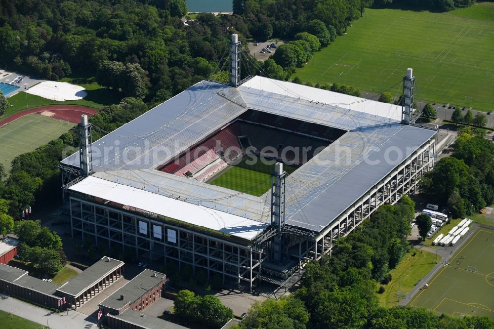 Köln from the bird's eye view: Sports facility grounds of the Arena stadium RheinEnergieSTADION in the district Lindenthal in Cologne in the state North Rhine-Westphalia, Germany