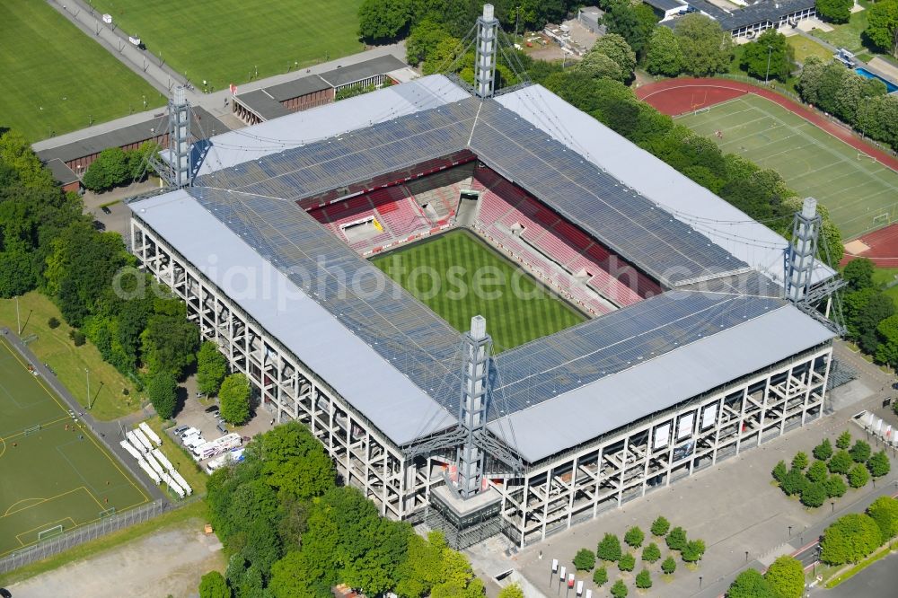 Köln from above - Sports facility grounds of the Arena stadium RheinEnergieSTADION in the district Lindenthal in Cologne in the state North Rhine-Westphalia, Germany