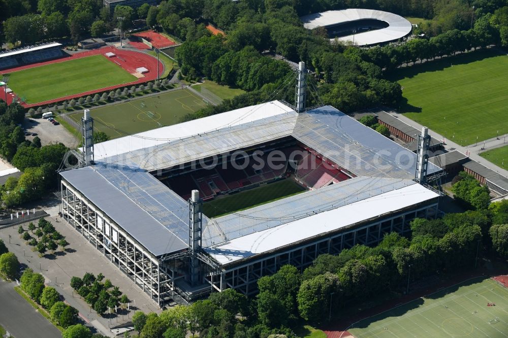 Aerial photograph Köln - Sports facility grounds of the Arena stadium RheinEnergieSTADION in the district Lindenthal in Cologne in the state North Rhine-Westphalia, Germany