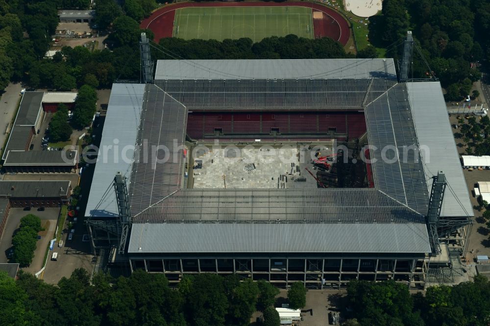 Aerial photograph Köln - Sports facility grounds of the Arena stadium RheinEnergieSTADION in the district Lindenthal in Cologne in the state North Rhine-Westphalia, Germany