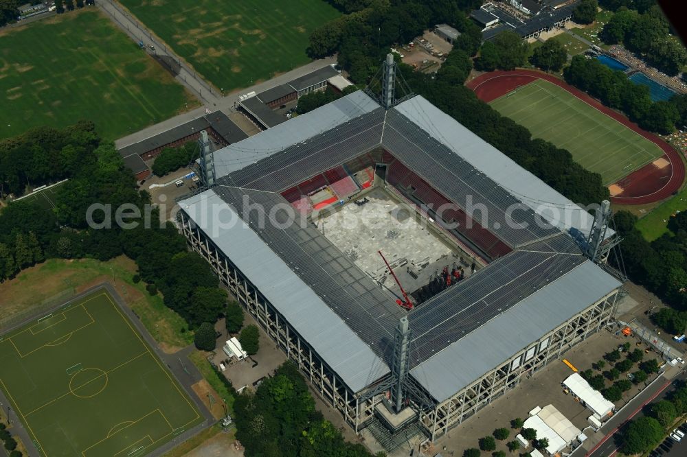 Köln from above - Sports facility grounds of the Arena stadium RheinEnergieSTADION in the district Lindenthal in Cologne in the state North Rhine-Westphalia, Germany