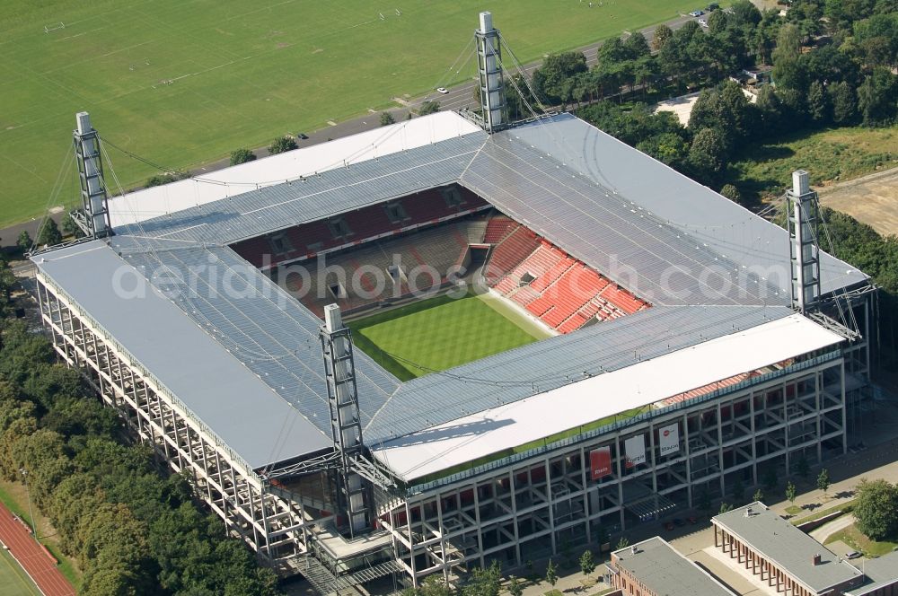 Köln from above - Sports facility grounds of the Arena stadium RheinEnergieSTADION in the district Lindenthal in Cologne in the state North Rhine-Westphalia, Germany