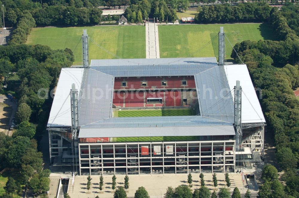 Köln from above - Sports facility grounds of the Arena stadium RheinEnergieSTADION in the district Lindenthal in Cologne in the state North Rhine-Westphalia, Germany