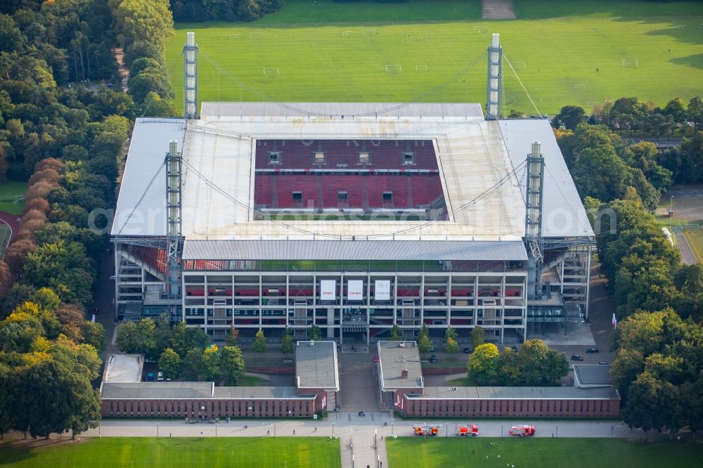 Köln from the bird's eye view: Sports facility grounds of the Arena stadium RheinEnergieSTADION in the district Lindenthal in Cologne in the state North Rhine-Westphalia, Germany