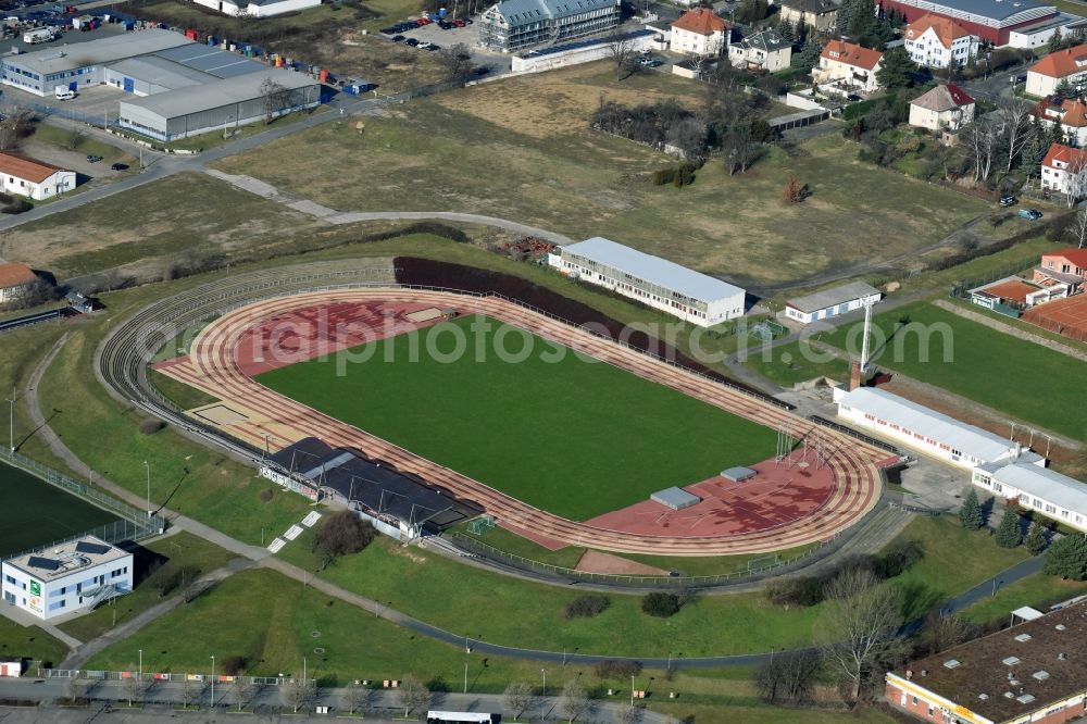 Riesa from above - Sports facility grounds of the Arena stadium Leichtathletikstadion Pausitzer Delle in Riesa in the state Saxony