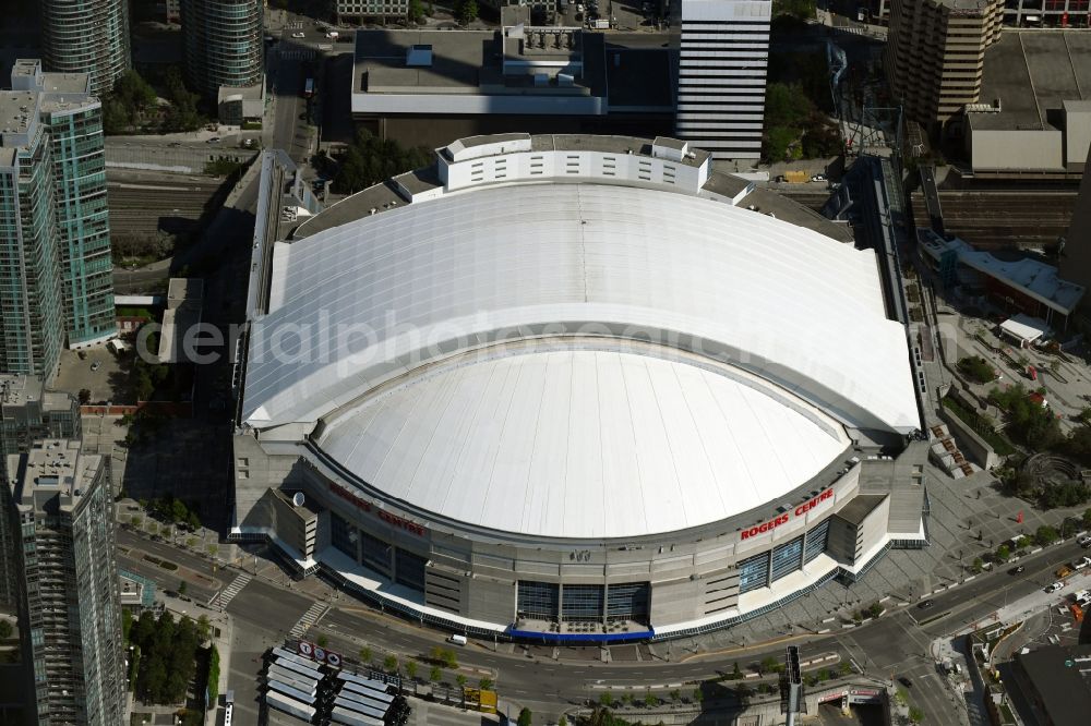 Toronto from above - Sports facility grounds of the Arena stadium Rogers Centre (formerly also called Sky Dome)on Blue Jays Way in the district Old Toronto in Toronto in Ontario, Canada