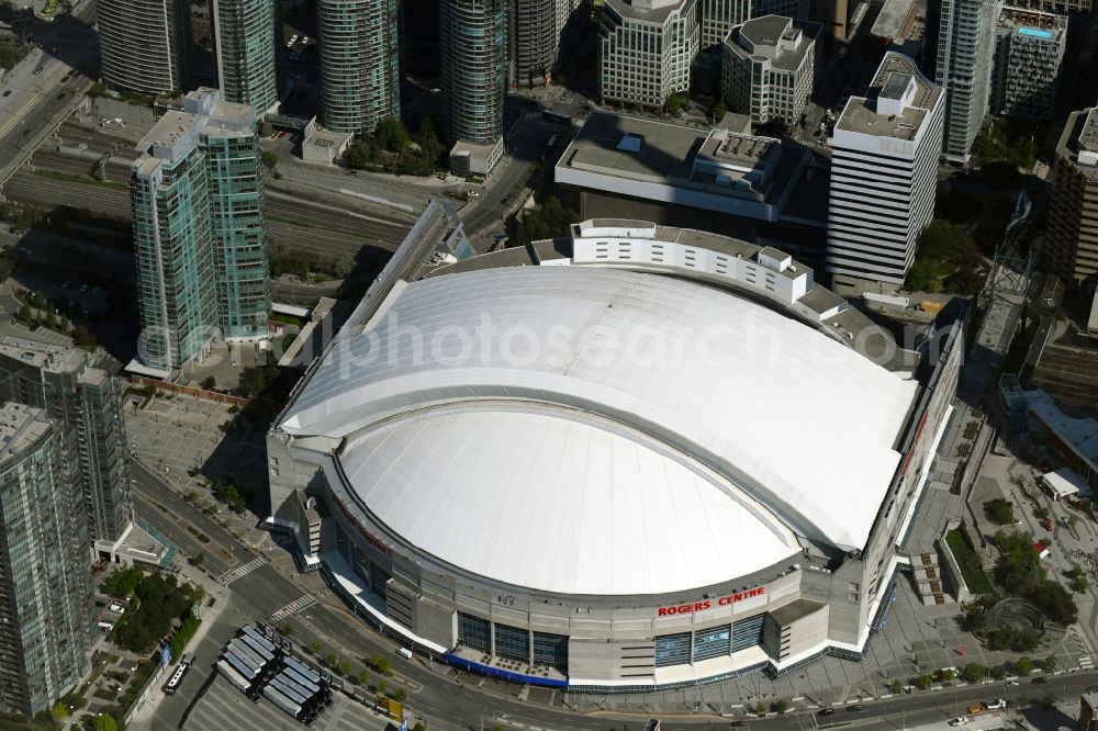 Toronto from the bird's eye view: Sports facility grounds of the Arena stadium Rogers Centre (formerly also called Sky Dome)on Blue Jays Way in the district Old Toronto in Toronto in Ontario, Canada