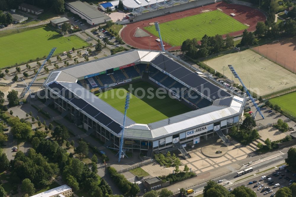 Aerial image Rostock - Sports facility grounds of the Arena stadium DKB-Arena in Rostock in the state Mecklenburg - Western Pomerania