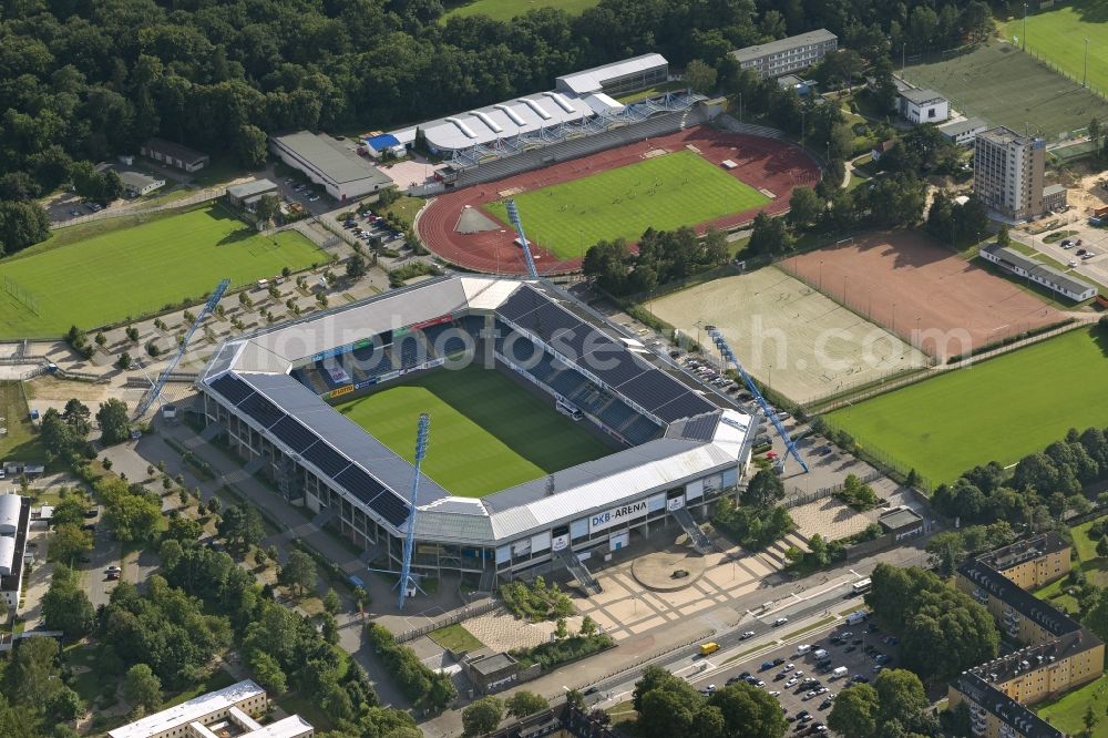 Aerial photograph Rostock - Sports facility grounds of the Arena stadium DKB-Arena in Rostock in the state Mecklenburg - Western Pomerania