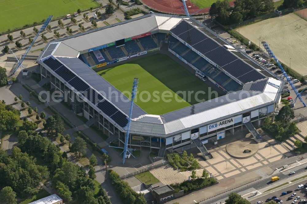 Rostock from above - Sports facility grounds of the Arena stadium DKB-Arena in Rostock in the state Mecklenburg - Western Pomerania