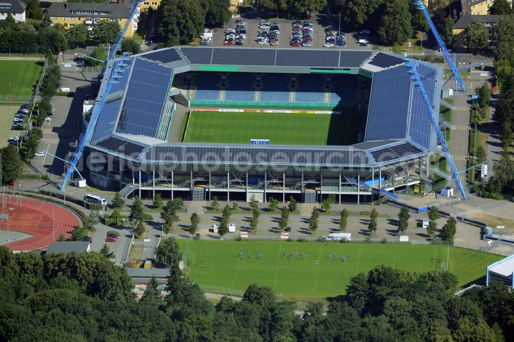 Aerial image Rostock - Sports facility grounds of the Arena stadium in Rostock in the state Mecklenburg - Western Pomerania